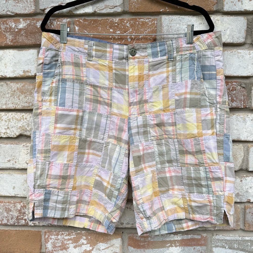 L.L. Bean Pastel Plaid Patchwork Shorts - Yellow, Pink, Blue, Green, Tan